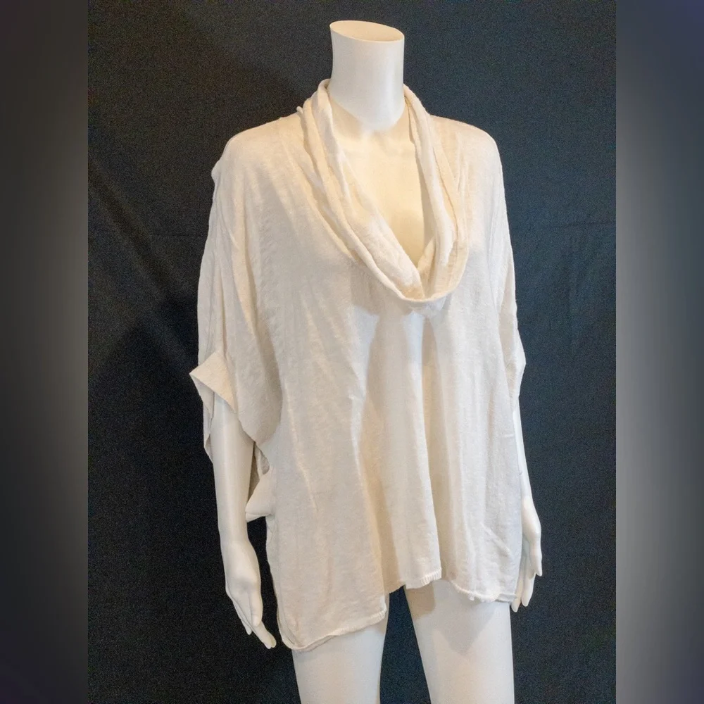 Eileen Fisher Off White Linen/Cotton Cowl neck sweater with short Dolman Sleeves - Picture 2 of 3